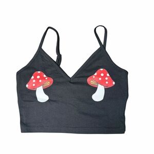 ROMWE Black Crop Cami with Red Mushroom Print